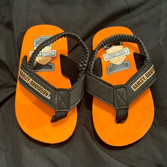 Baby Toddler Harley Davidson flip flops. Size 4/5 great condition orange black - Picture 1 of 5